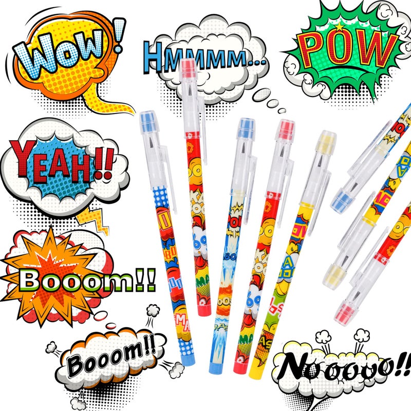 Kolewo4ever 48 Pcs Hero Pencils Translucent Pencil Multipoint Non- Sharpening Stackable Pencils Pop Up Plastic Pencils Pow! Snap! Wham! Bang! Pencil,4 style - Image 5